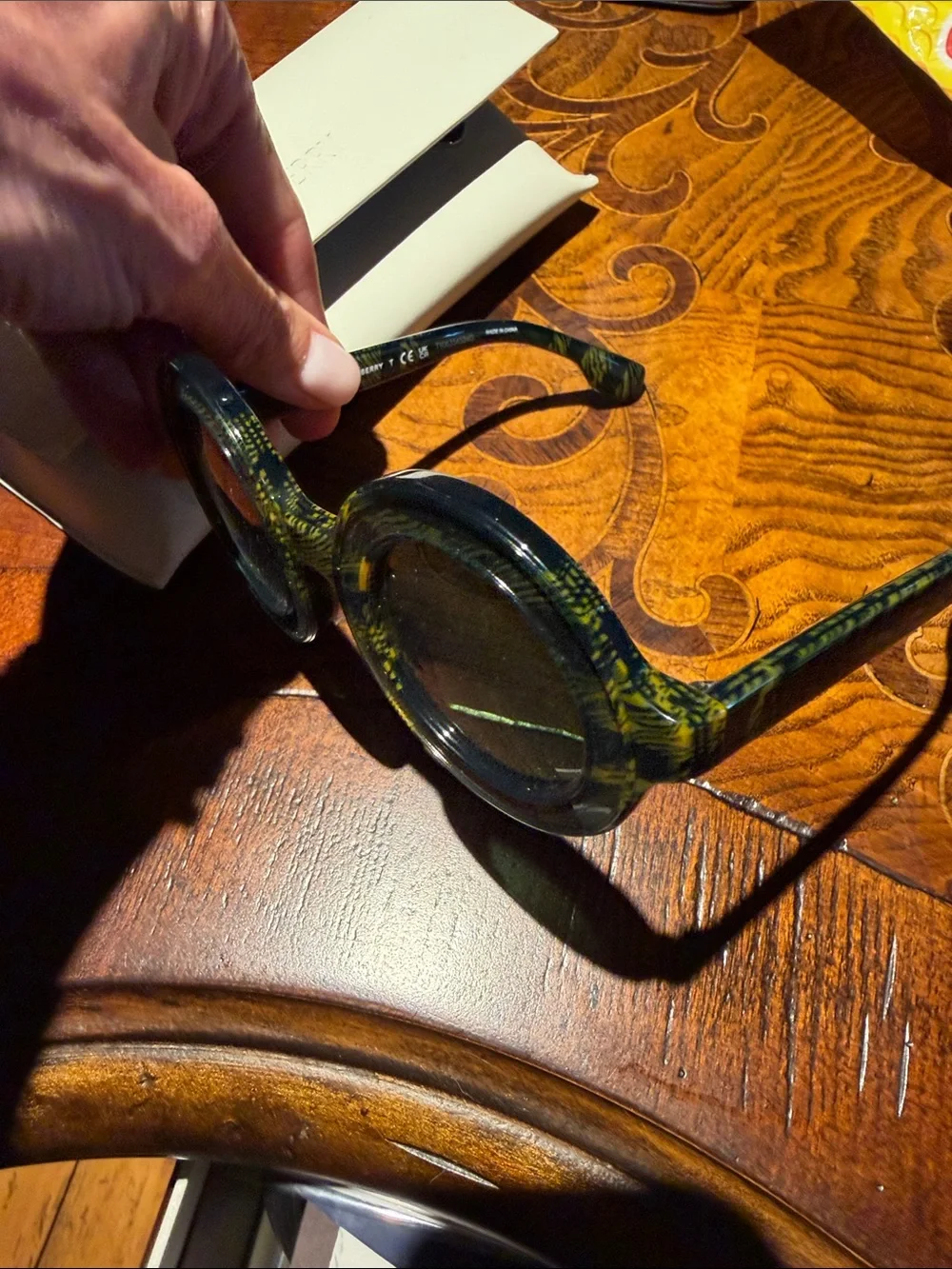 Burberry Round Plaid Sunglasses in Black and Olive Green